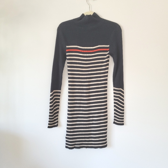 RAG & BONE Cashmere & Cotton Blend High Neck Striped Sweater Knit Dress - Picture 3 of 7